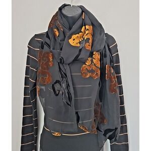 Zazou Luxe Scarf Black Brown 18% Silk Boho Light Wear 175"×120"